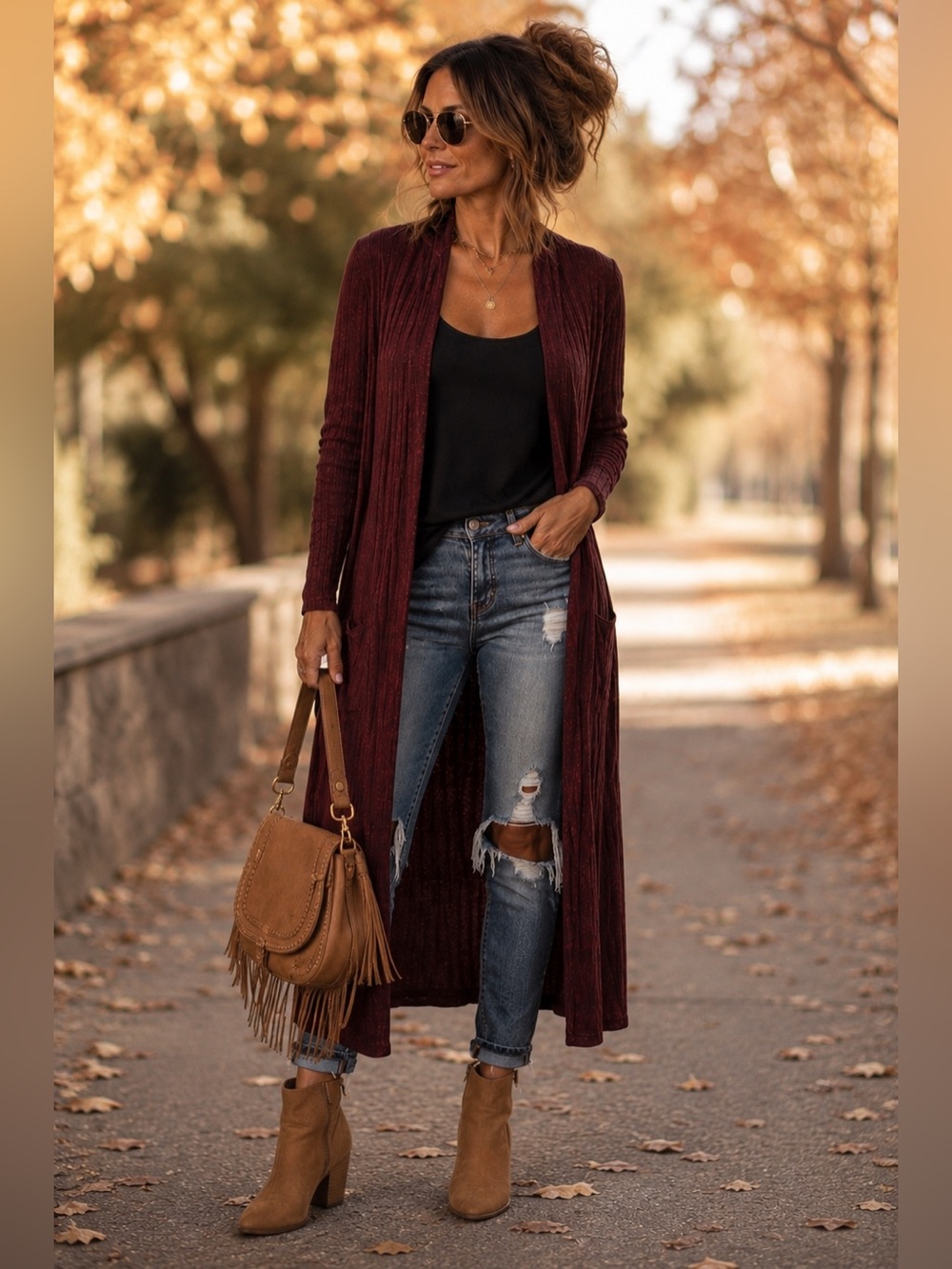 Lisa Rinna Collection Burgundy Longline Ribbed Cardigan Size S Cozy Fall Capsule